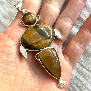 925 Will Power Triple Tigers Eye Pendant Necklace